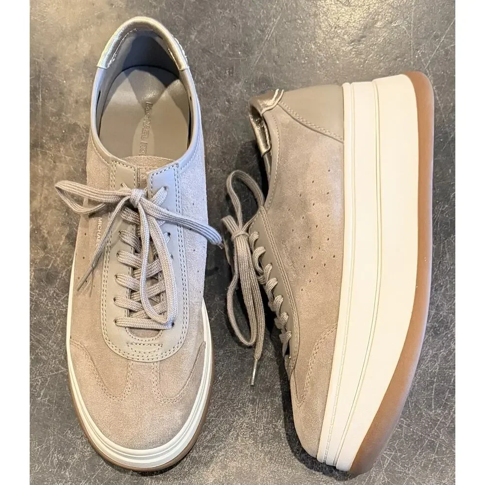 MICHAEL Michael Kors Hayes Platform Gray Leather Sneakers Women's Size 10M NWT